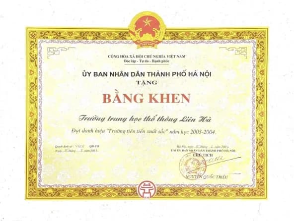 Tư liệu bằng khen, giấy khen của Trường THPT Liên Hà 2