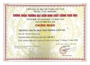 Tư liệu bằng khen, giấy khen của Trường THPT Liên Hà 6